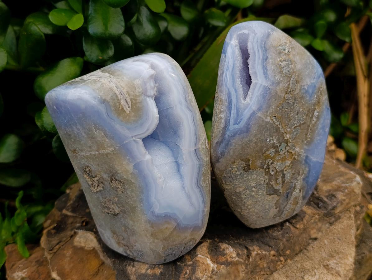 Polished Blue Lace Agate Standing Free Forms x 2 From Nsanje, Malawi