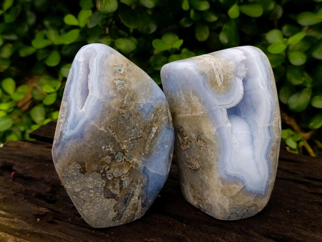 Polished Blue Lace Agate Standing Free Forms x 2 From Nsanje, Malawi