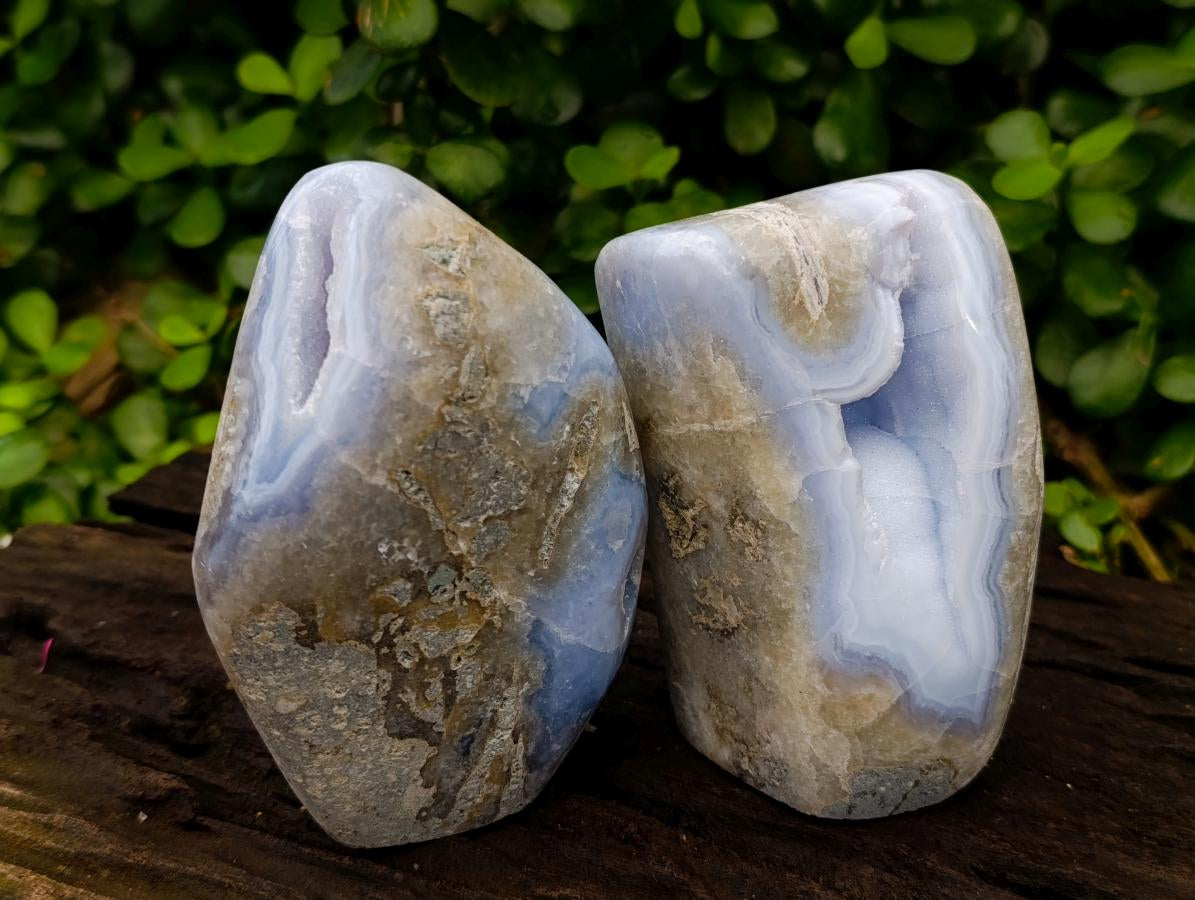 Polished Blue Lace Agate Standing Free Forms x 2 From Nsanje, Malawi