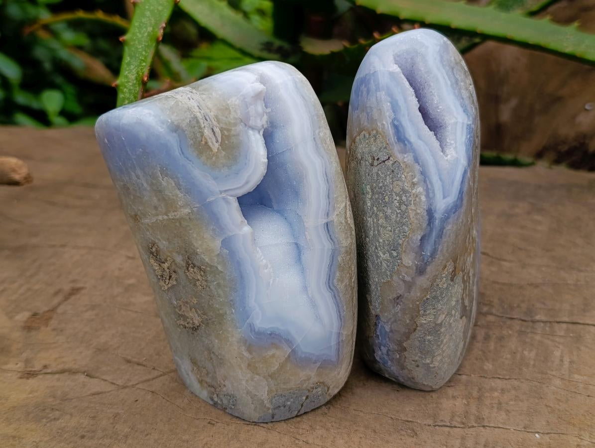 Polished Blue Lace Agate Standing Free Forms x 2 From Nsanje, Malawi