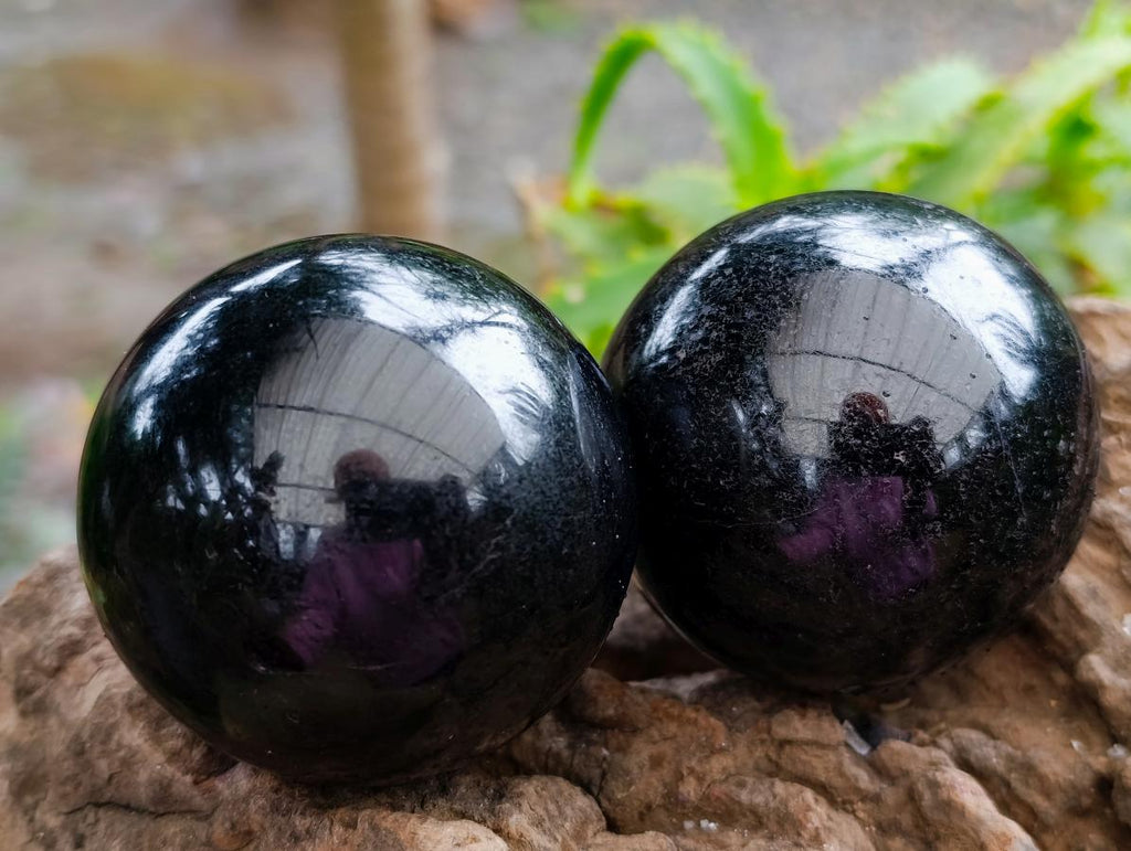 Polished Black Tourmaline Spheres x 3 From Madagascar