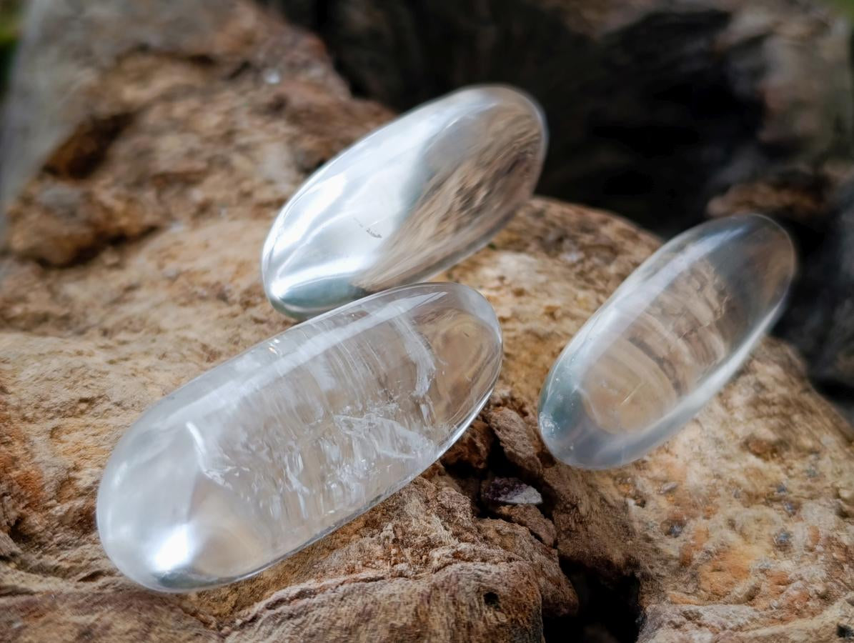 Polished Clear Quartz Crystal Galets x 35 From Madagascar