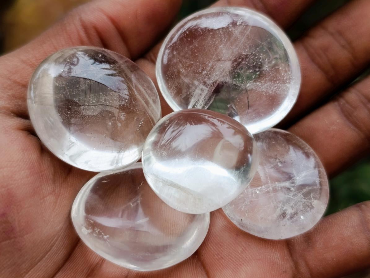 Polished Clear Quartz Crystal Galets x 35 From Madagascar