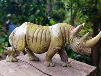 Hand Made Leopard Stone Rhino Carving x 1 From Nyanga, Zimbabwe
