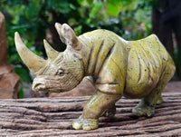 Hand Made Leopard Stone Rhino Carving x 1 From Nyanga, Zimbabwe