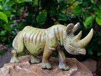 Hand Made Leopard Stone Rhino Carving x 1 From Nyanga, Zimbabwe