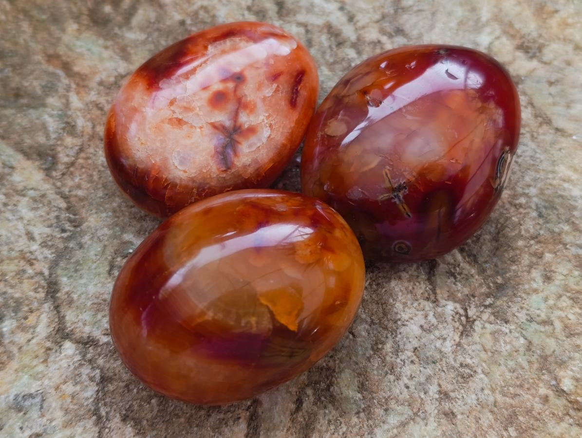 Polished Carnelian Agate Gemstone Galets x 14 From Madagascar