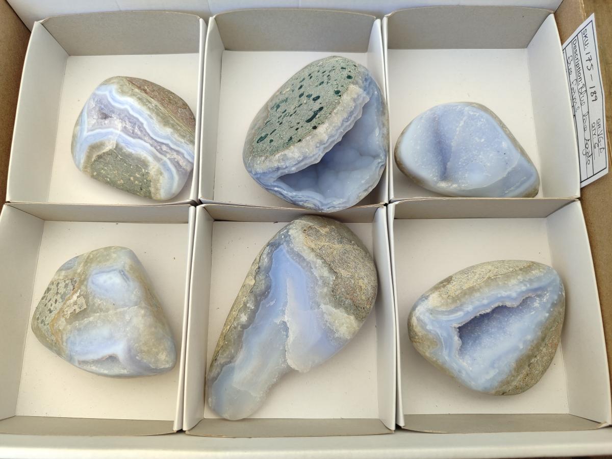 Polished Blue Lace Agate Free Forms x 6 From Nsanje, Malawi