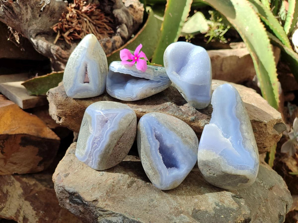 Polished Blue Lace Agate Free Forms x 6 From Nsanje, Malawi