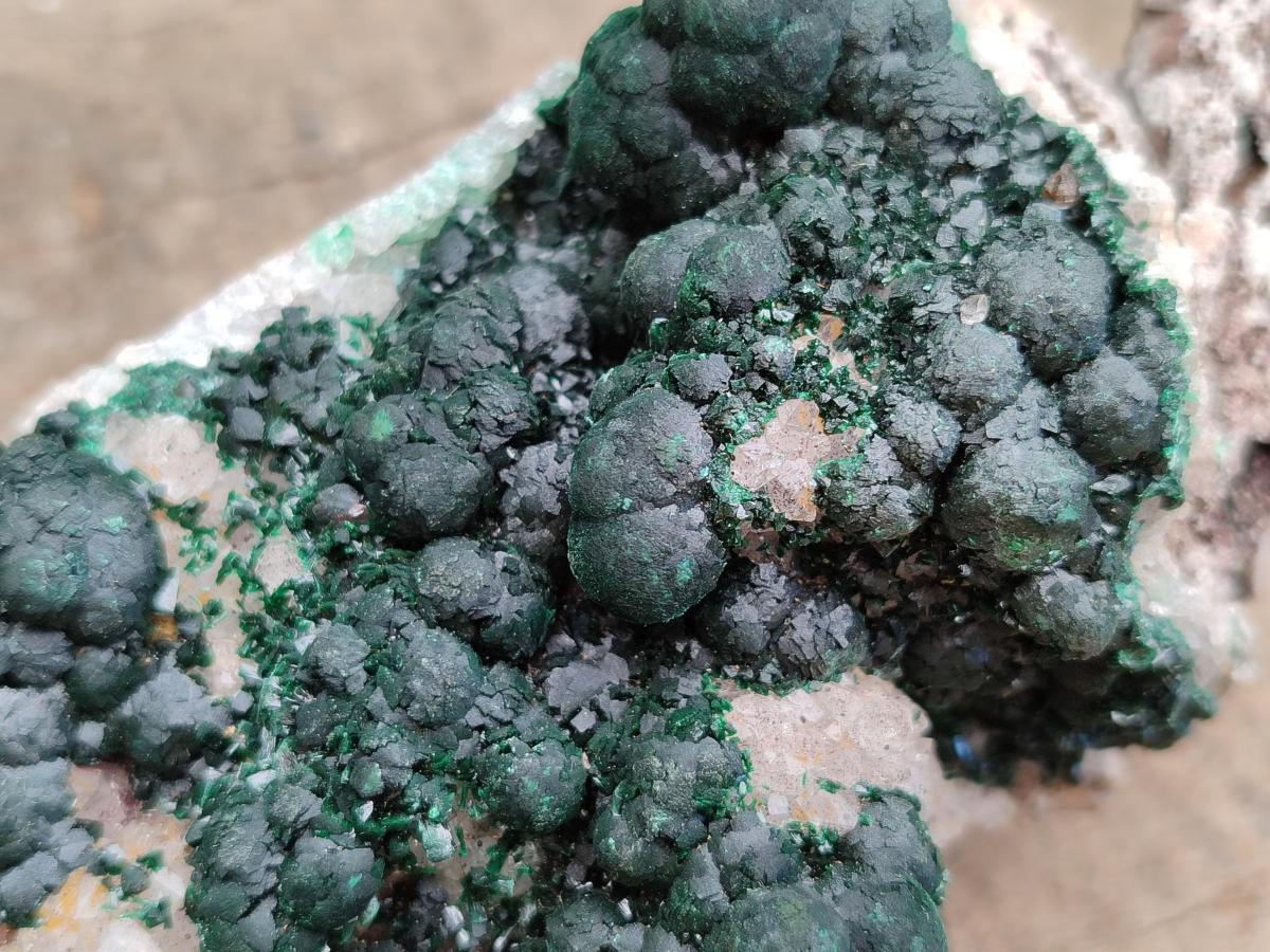 Natural Silky Ball Malachite and Drusy Quartz on Dolomite Specimens x 2 From Mindingi Mine, Kambove, Congo