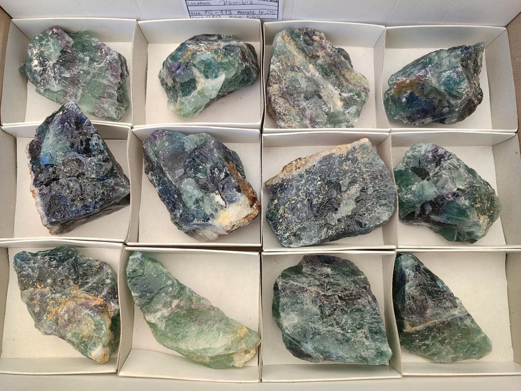 Natural Watermelon Fluorite Cobbed Specimens x 12 From Uis, Namibia