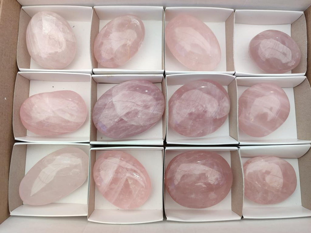 Polished Gemmy Rose Quartz Palm Stones x 12 From Madagascar