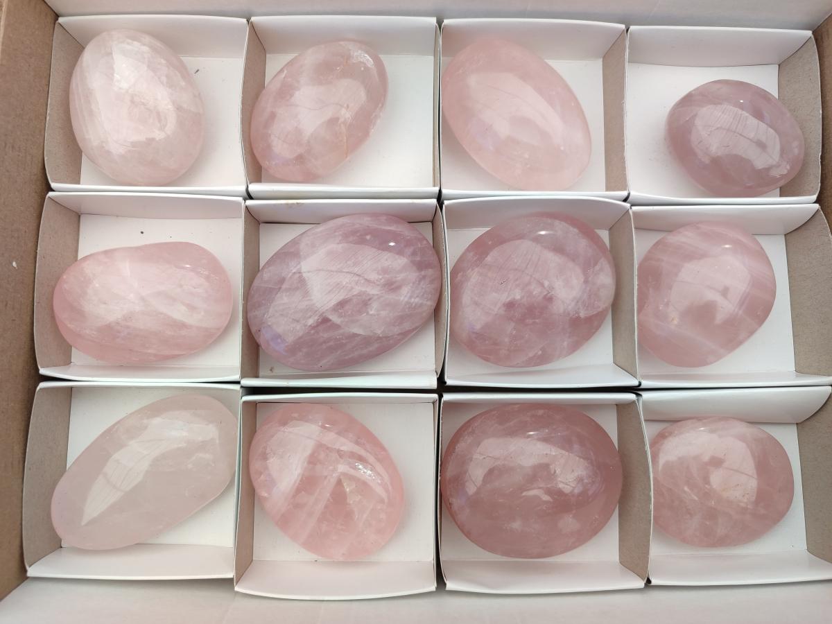 Polished Gemmy Rose Quartz Palm Stones x 12 From Madagascar