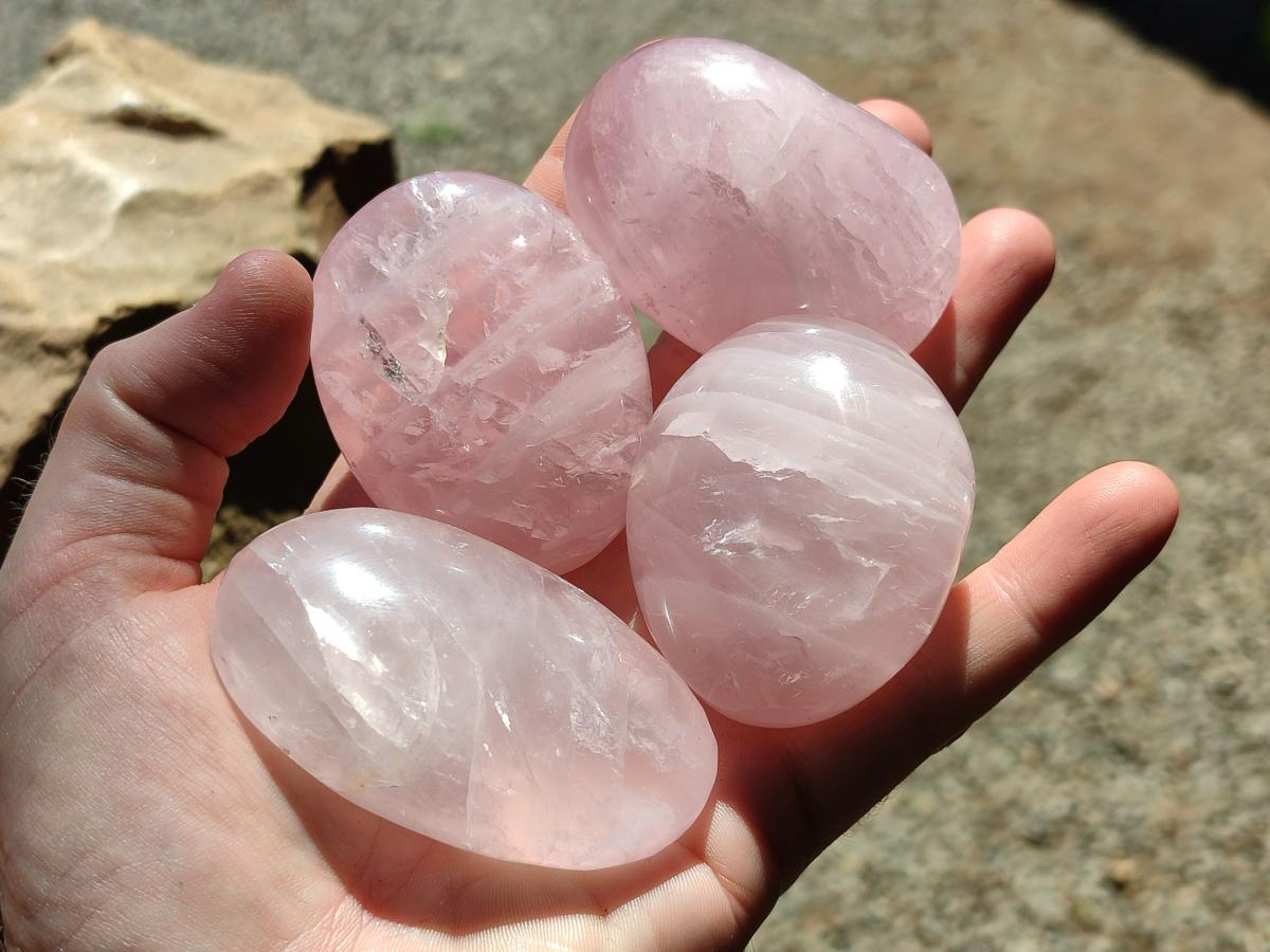Polished Gemmy Rose Quartz Palm Stones x 12 From Madagascar
