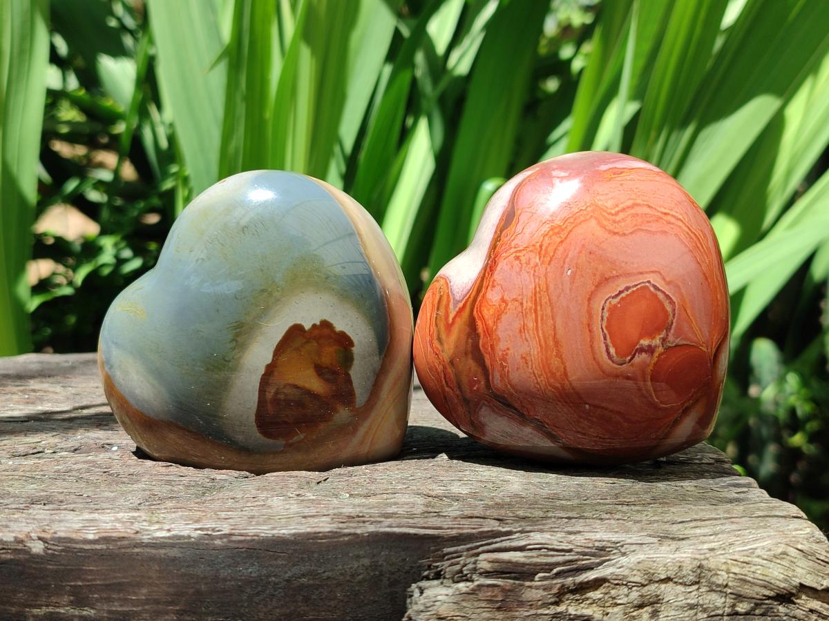Polished Large Polychrome Jasper Hearts x 6 From NW Coast, Madagascar