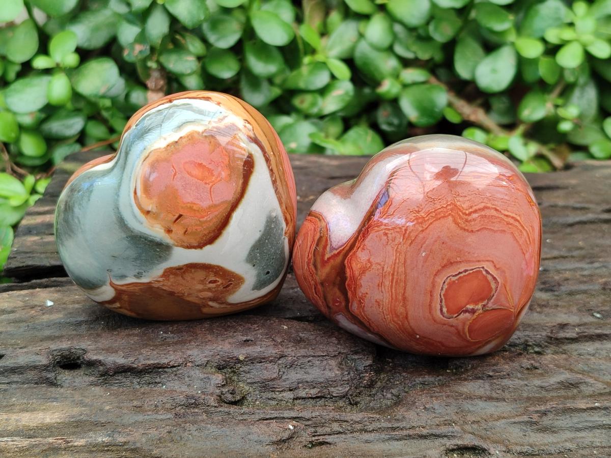 Polished Large Polychrome Jasper Hearts x 6 From NW Coast, Madagascar