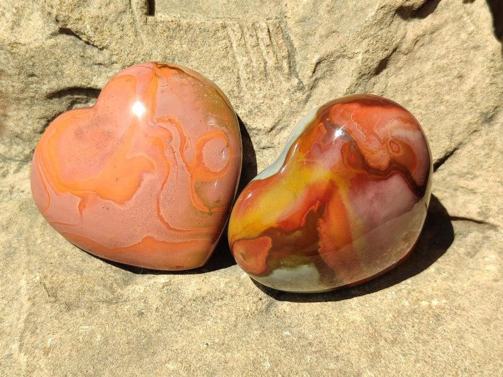 Polished Large Polychrome Jasper Hearts x 6 From NW Coast, Madagascar