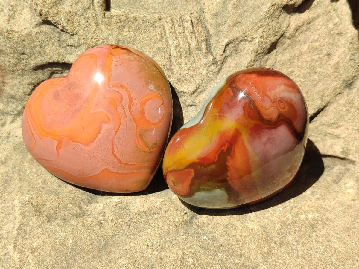 Polished Large Polychrome Jasper Hearts x 6 From NW Coast, Madagascar
