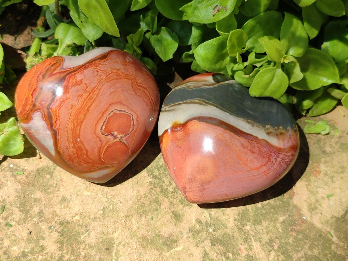 Polished Large Polychrome Jasper Hearts x 6 From NW Coast, Madagascar