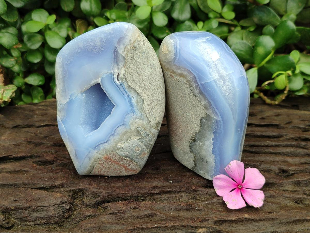 Polished Blue Lace Agate Standing Free Forms x 2 From Nsanje, Malawi