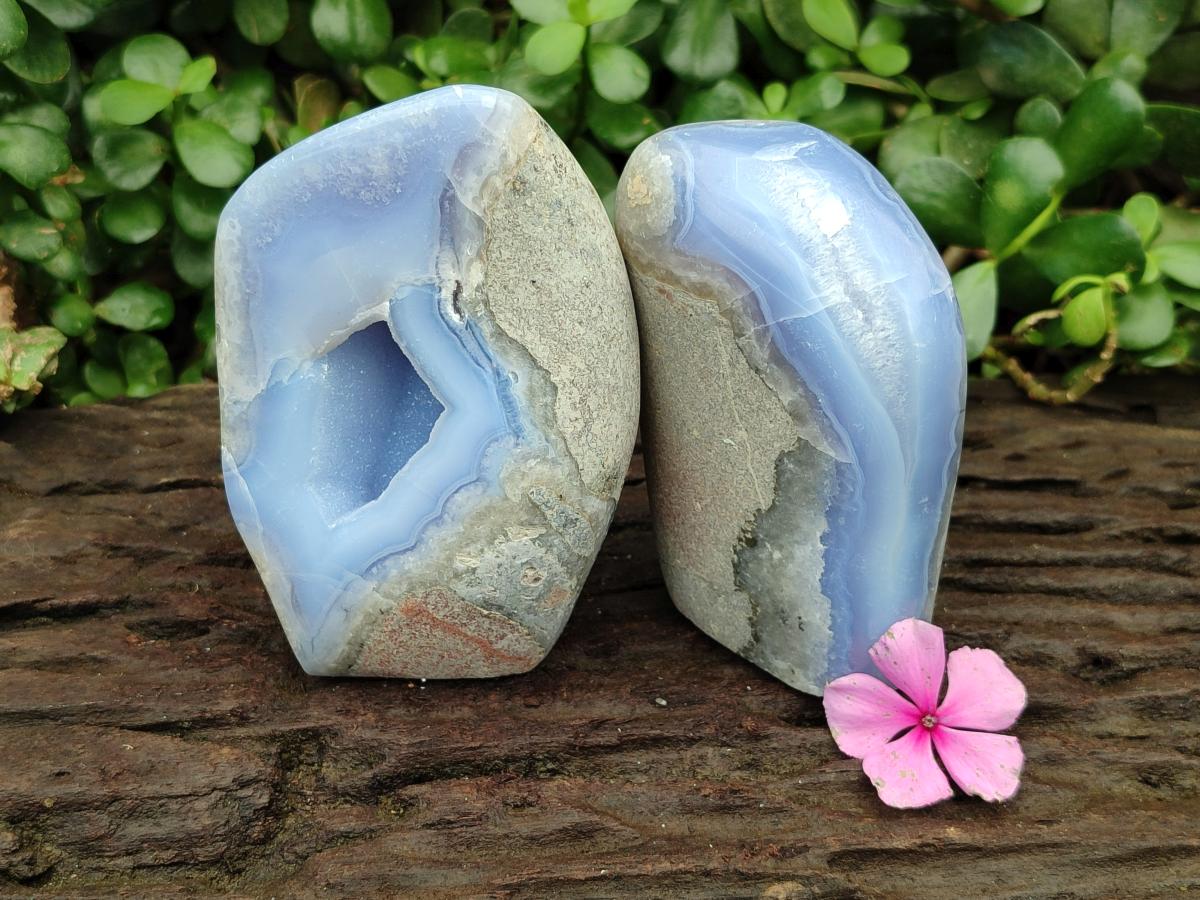 Polished Blue Lace Agate Standing Free Forms x 2 From Nsanje, Malawi