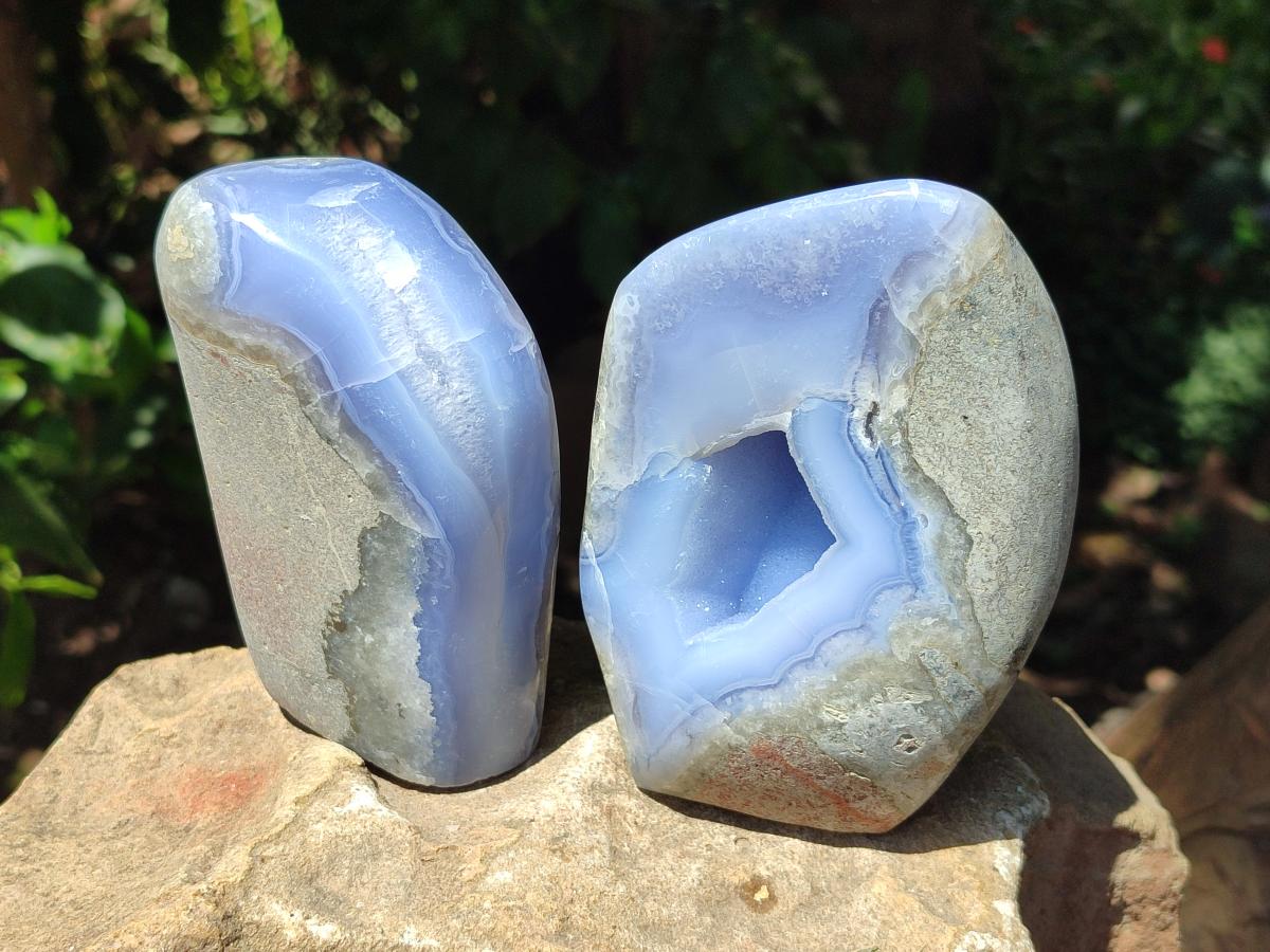 Polished Blue Lace Agate Standing Free Forms x 2 From Nsanje, Malawi