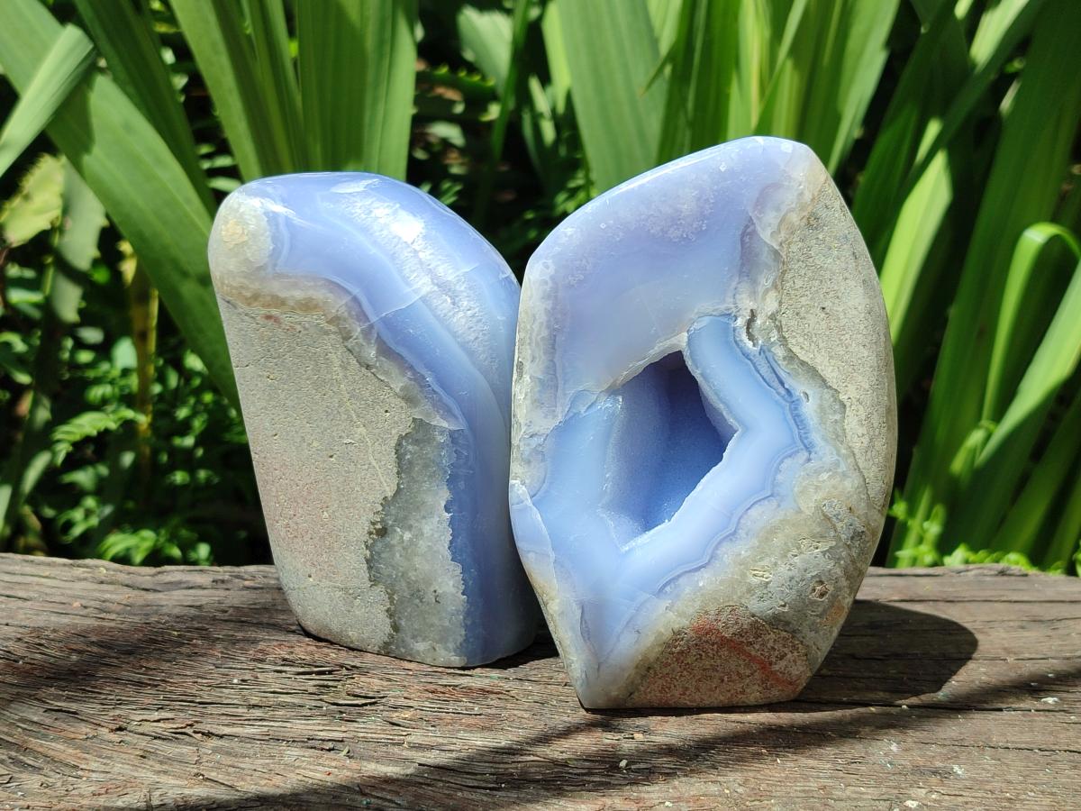 Polished Blue Lace Agate Standing Free Forms x 2 From Nsanje, Malawi