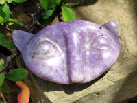 Hand Made Purple Lepidolite Cat Face Carvings x 4 From Nyanga, Zimbabwe