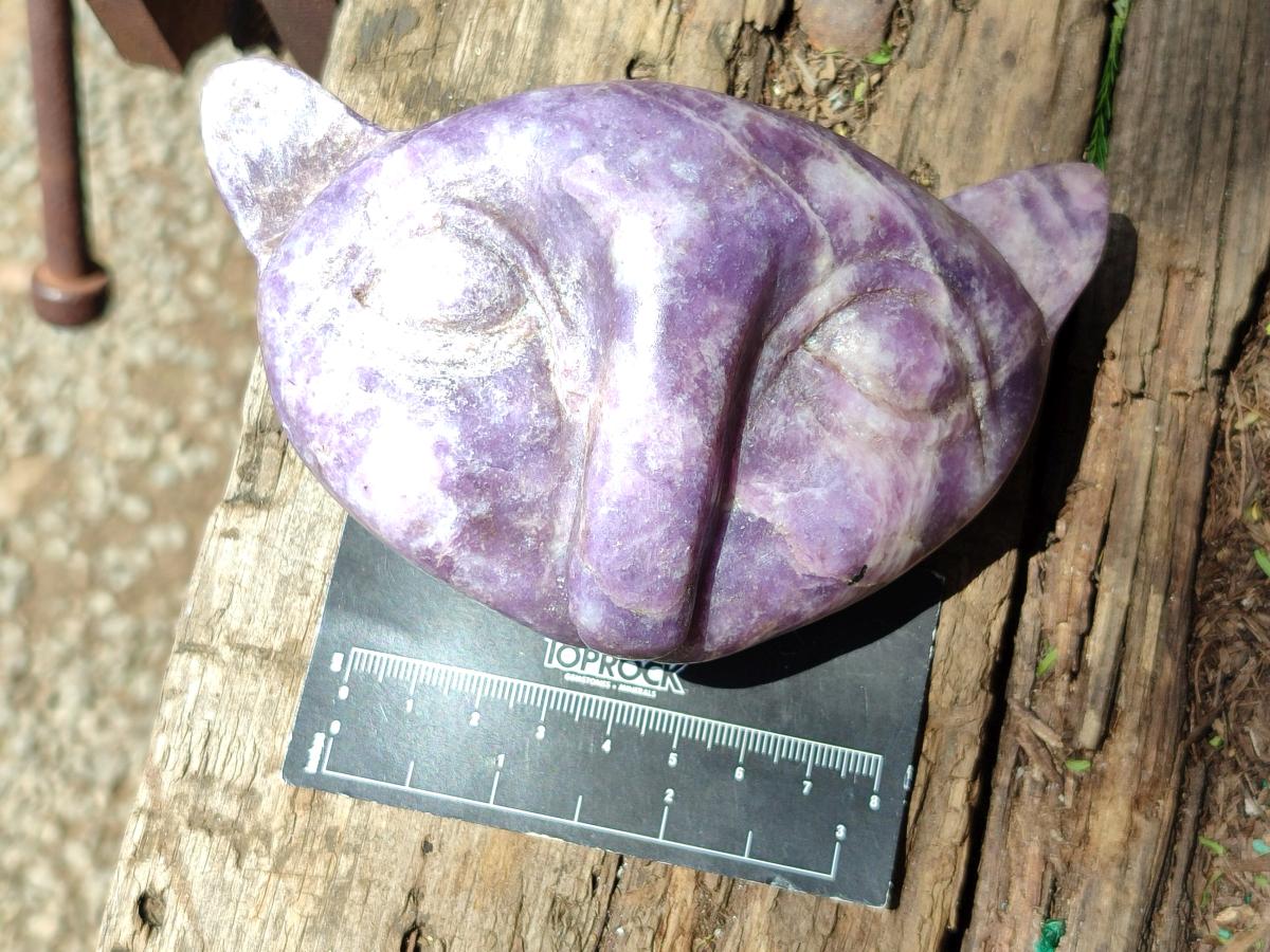 Hand Made Purple Lepidolite Cat Face Carvings x 4 From Nyanga, Zimbabwe
