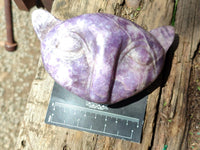 Hand Made Purple Lepidolite Cat Face Carvings x 4 From Nyanga, Zimbabwe