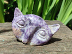 Hand Made Purple Lepidolite Cat Face Carvings x 4 From Nyanga, Zimbabwe