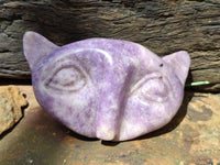 Hand Made Purple Lepidolite Cat Face Carvings x 4 From Nyanga, Zimbabwe