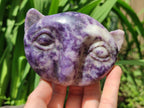 Hand Made Purple Lepidolite Cat Face Carvings x 4 From Nyanga, Zimbabwe