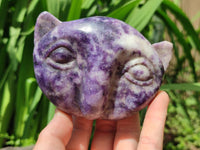 Hand Made Purple Lepidolite Cat Face Carvings x 4 From Nyanga, Zimbabwe