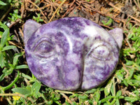 Hand Made Purple Lepidolite Cat Face Carvings x 4 From Nyanga, Zimbabwe