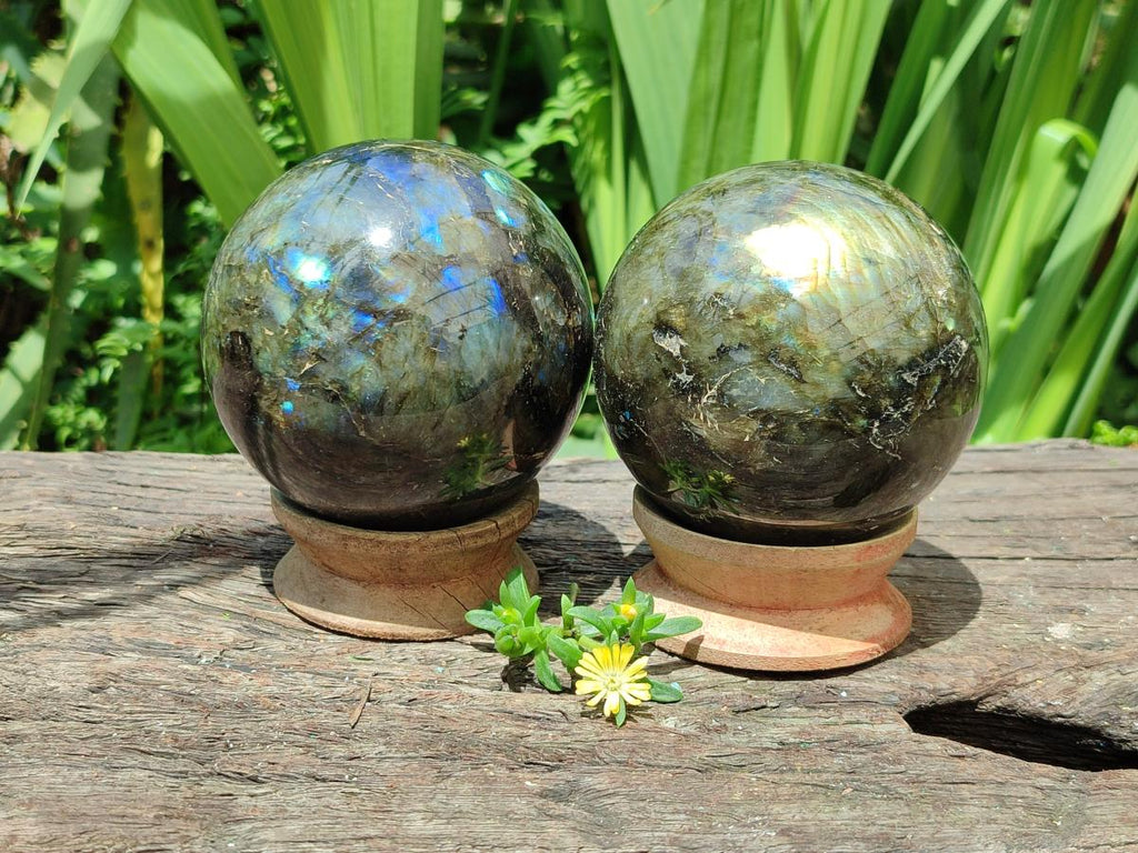 Polished Labradorite Spheres x 2 From Tulear, Madagascar