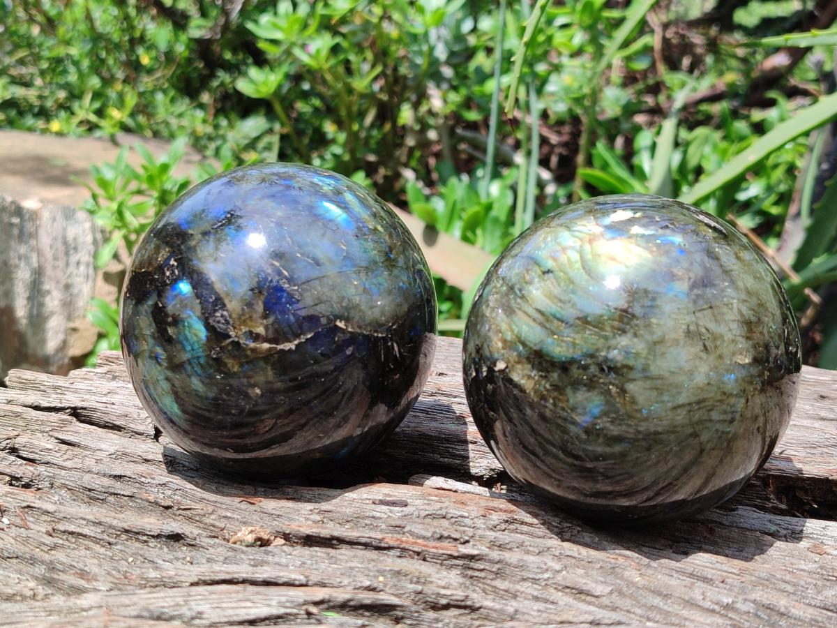 Polished Labradorite Spheres x 2 From Tulear, Madagascar