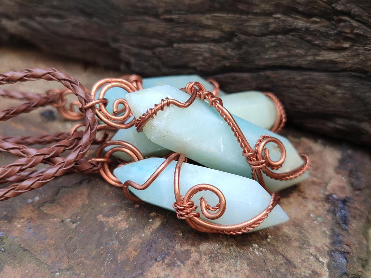 Hand Made Double Terminated Smithsonite Copper Wire Wrapped Stone Pendants -Sold Per Item- From Congo