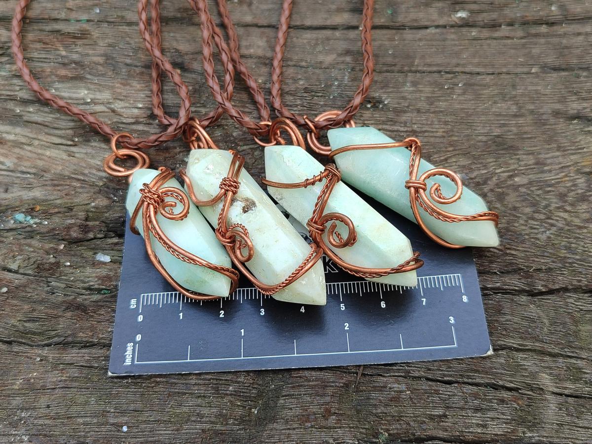 Hand Made Double Terminated Smithsonite Copper Wire Wrapped Stone Pendants -Sold Per Item- From Congo