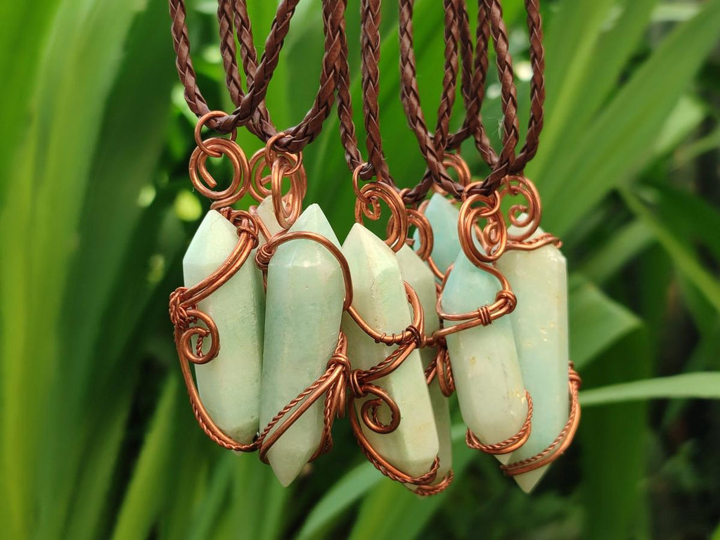 Hand Made Double Terminated Smithsonite Copper Wire Wrapped Stone Pendants -Sold Per Item- From Congo