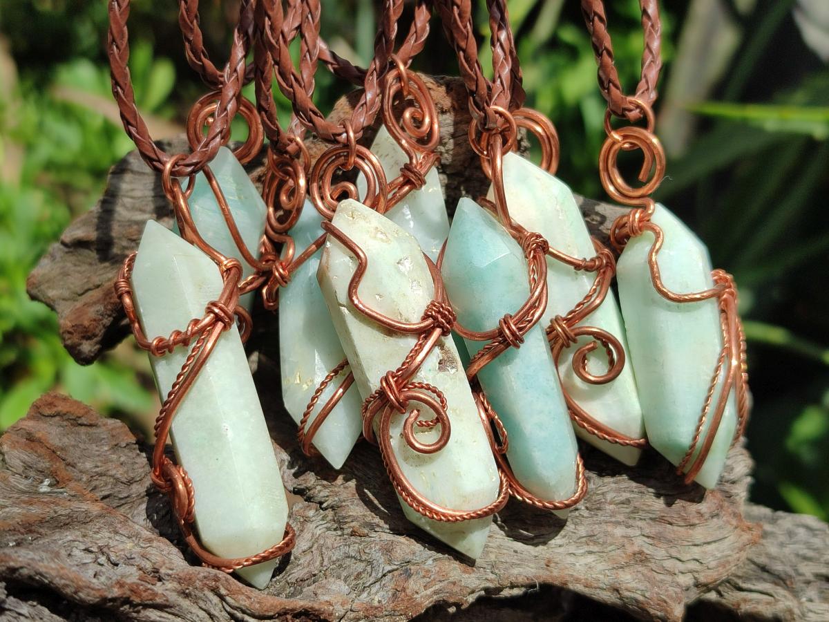 Hand Made Double Terminated Smithsonite Copper Wire Wrapped Stone Pendants -Sold Per Item- From Congo