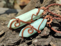 Hand Made Double Terminated Smithsonite Copper Wire Wrapped Stone Pendants -Sold Per Item- From Congo
