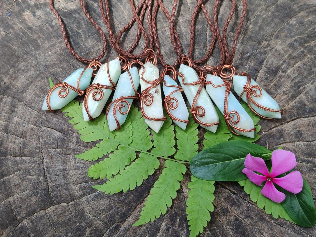 Hand Made Double Terminated Smithsonite Copper Wire Wrapped Stone Pendants -Sold Per Item- From Congo