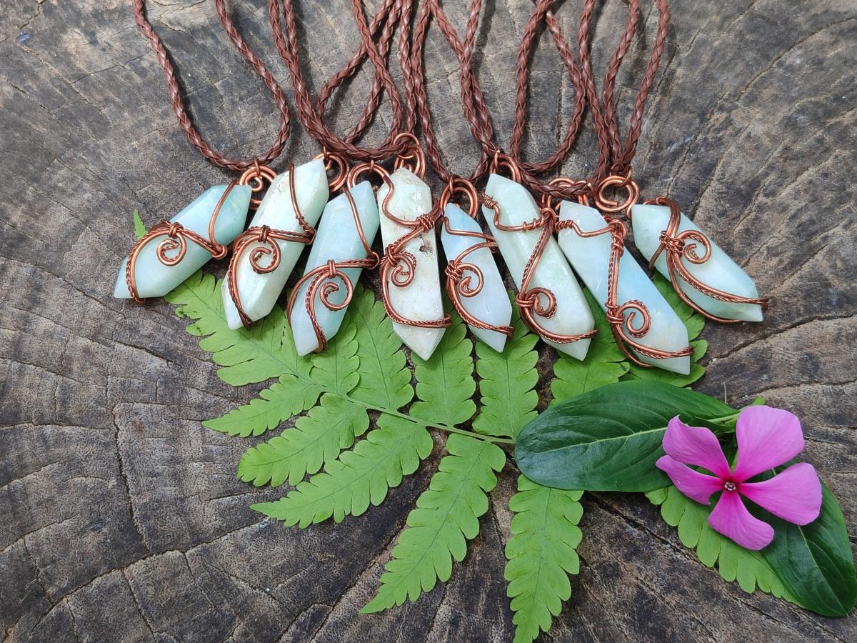 Hand Made Double Terminated Smithsonite Copper Wire Wrapped Stone Pendants -Sold Per Item- From Congo