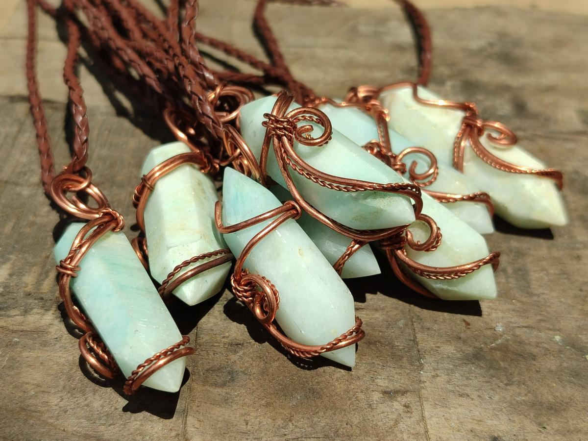 Hand Made Double Terminated Smithsonite Copper Wire Wrapped Stone Pendants -Sold Per Item- From Congo