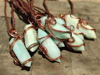 Hand Made Double Terminated Smithsonite Copper Wire Wrapped Stone Pendants -Sold Per Item- From Congo