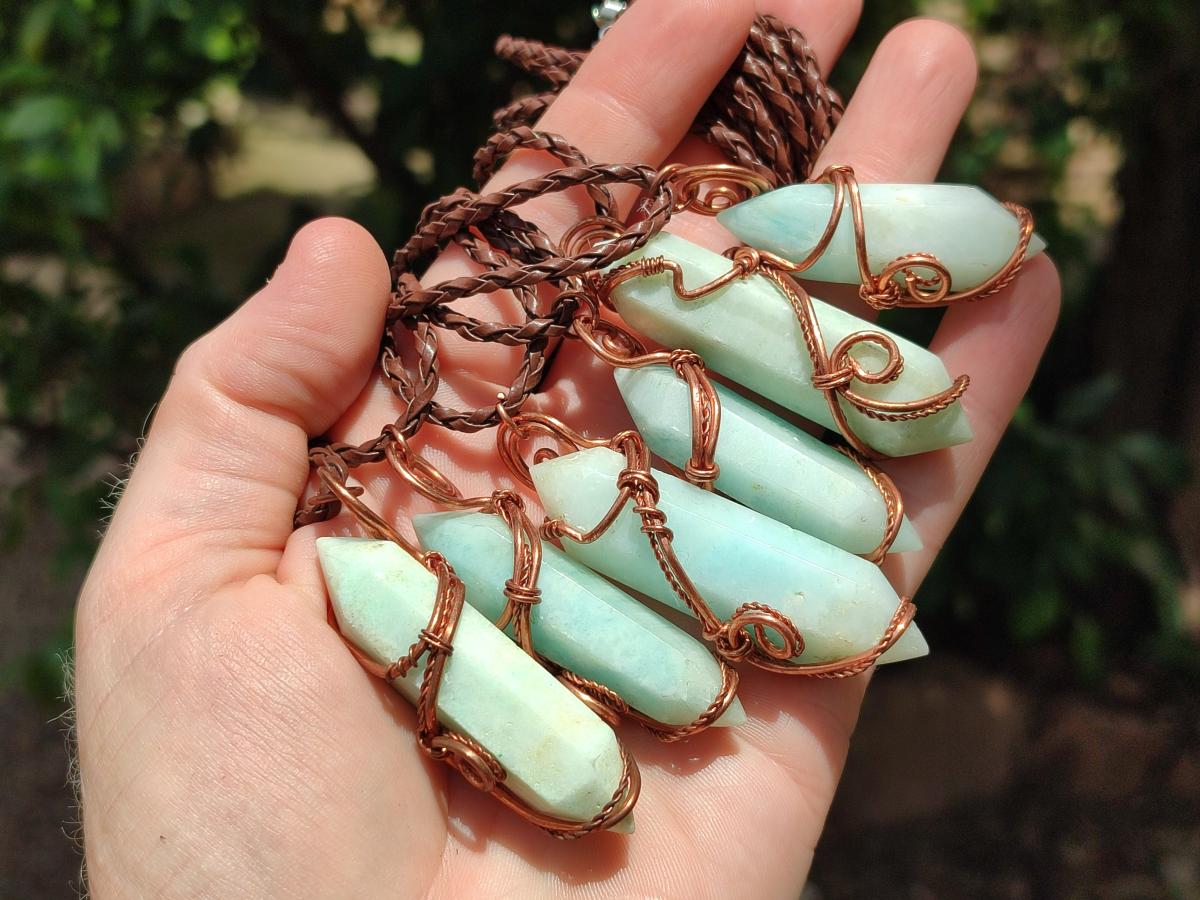 Hand Made Double Terminated Smithsonite Copper Wire Wrapped Stone Pendants -Sold Per Item- From Congo