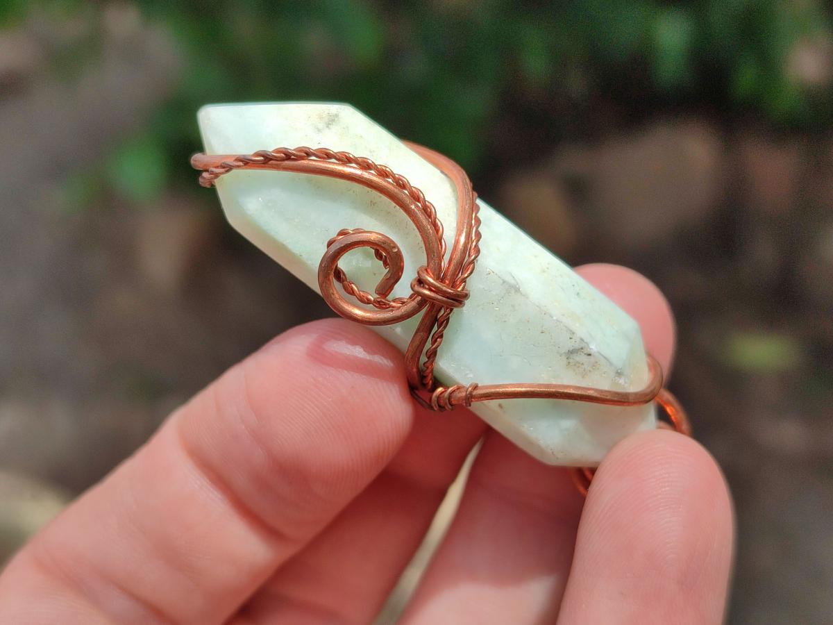 Hand Made Double Terminated Smithsonite Copper Wire Wrapped Stone Pendants -Sold Per Item- From Congo
