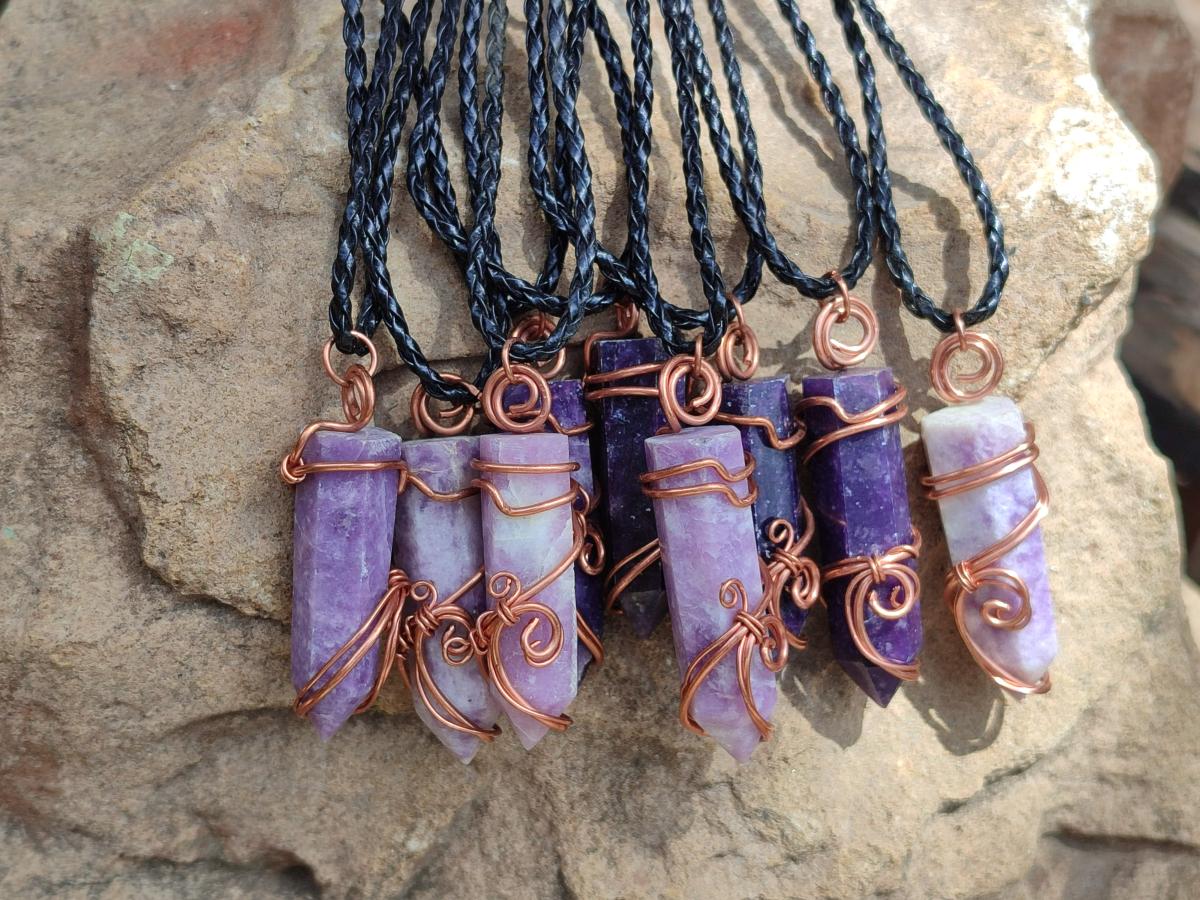 Hand Made Lepidolite Copper Wire Wrapped Stone Pendants -Sold Per Item- From Southern Africa