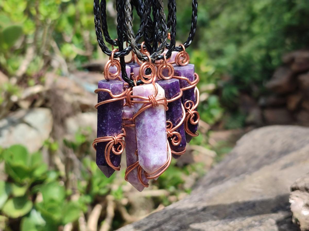 Hand Made Lepidolite Copper Wire Wrapped Stone Pendants -Sold Per Item- From Southern Africa